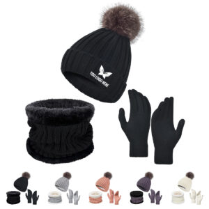 Winter Beanie Hat Scarf Touchscreen Gloves Set