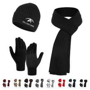 Soft Acrylic Hat Scarf Set with Touchscreen Gloves